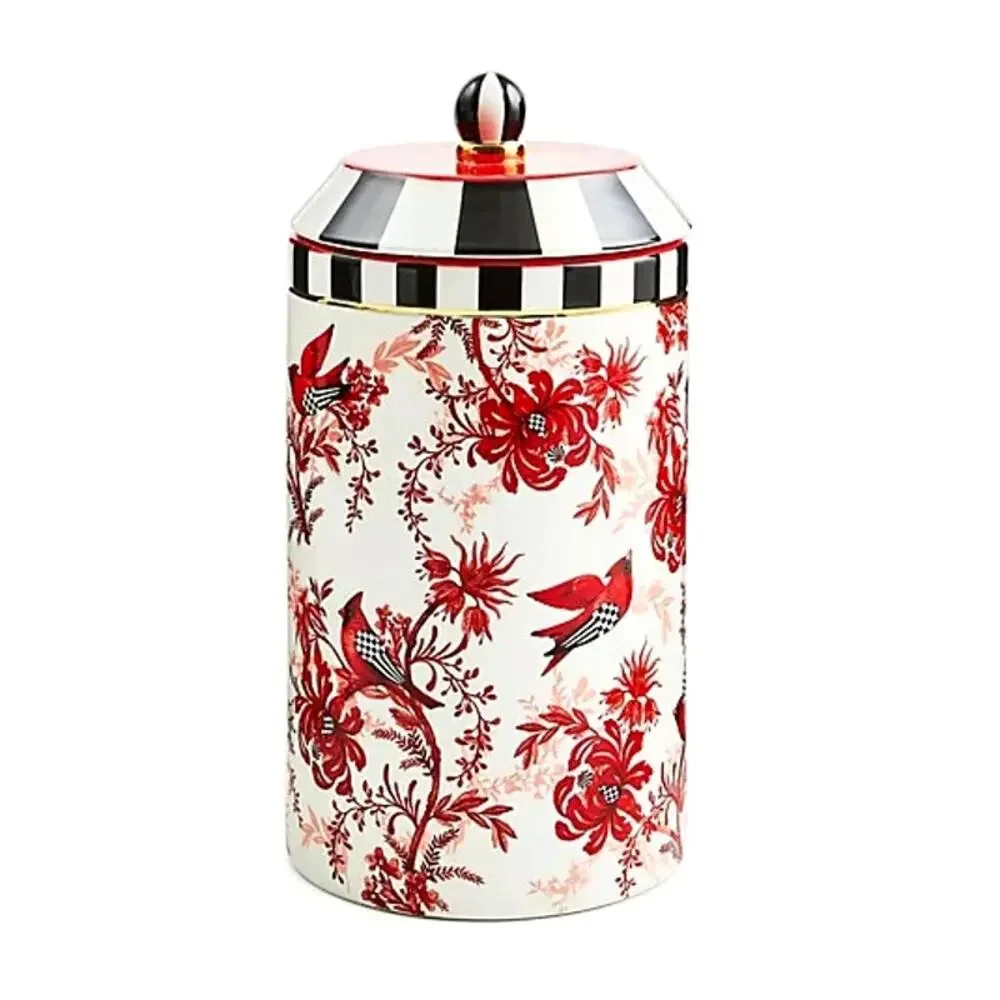 NEW Mackenzie-Childs Cardinal Toile Canister in Original Box